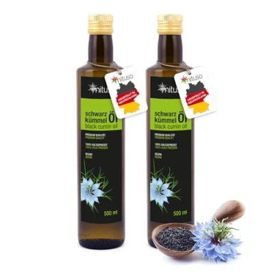 Image de Huile de cumin noir mituso, 100% pur et pressé à froid, 1 paquet (2 x 500 ml)