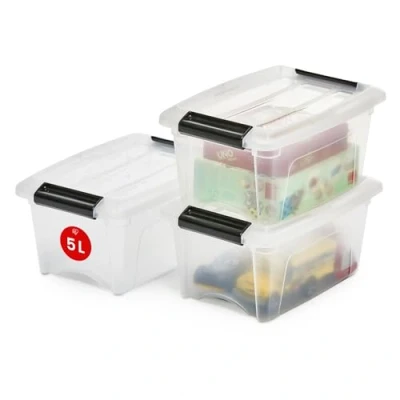 Image de Iris Ohyama, Petite Boite Rangement Plastique avec Couvercle, 5L, Lot de 3, Transparent, Clips Fermeture, Poignée, Empilable, Organisation Solide &amp; Durable, pour Chambre, Dressing, Bureau, NTB 5