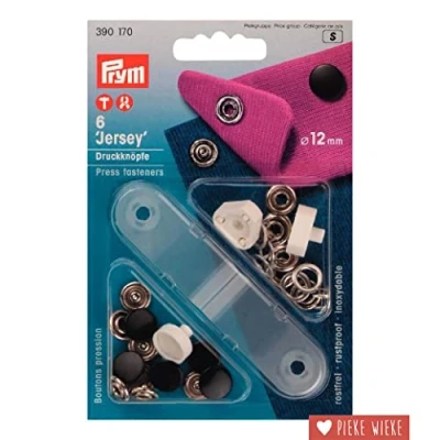 Afbeelding van Naaivrijdrukknoop Jersey Gladde Kap 12 mm Zwart 6 stuks