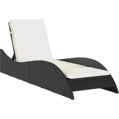 Afbeelding van Ligbed met kussen 60x205x73 cm poly rattan zwart