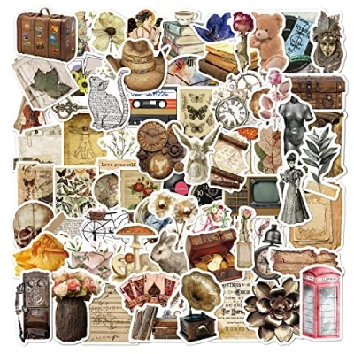 Afbeelding van Kaderas Vintage stickers, 100 esthetische retro stickers