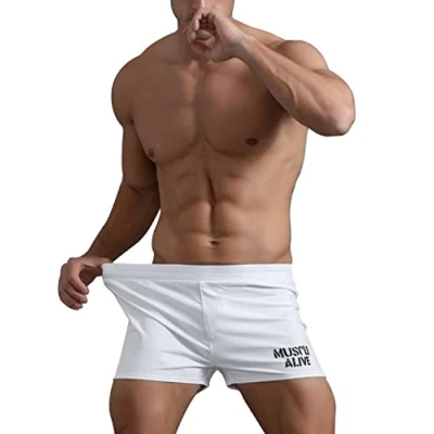 Afbeelding van Muscle Alive Heren Fitness Training Gym Bodybuilding Korte Shorts Katoen S1001 Wit 7,8 cm Thin No Pocket XL