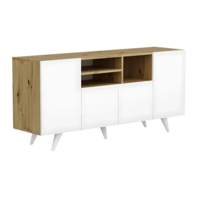 Afbeelding van Vente unique Buffetkast met 4 deurtjes en 3 nissen Wit naturel MOSTIA L 160 cm x H 75 D 42