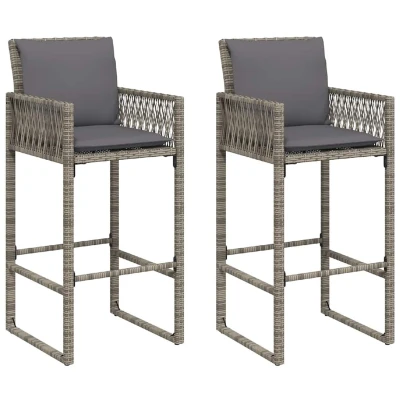 Afbeelding van Tuinbarkrukken met kussens 2 st poly rattan grijs