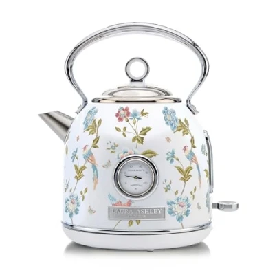 Afbeelding van VQ Laura Ashley Elektrische waterkoker, draadloos, met Elveden print, wit, vintage 1,7 liter, 3 kW, snel koken, oververhittingsbeveiliging en temperatuurweergave