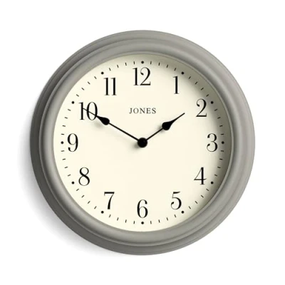 Afbeelding van JONES CLOCKS® Venetiaanse wandklok, ronde traditioneel klassiek design, keukenklok, woonkamerklok, decoratieve behuizing (Grijs/Arabische cijfers)