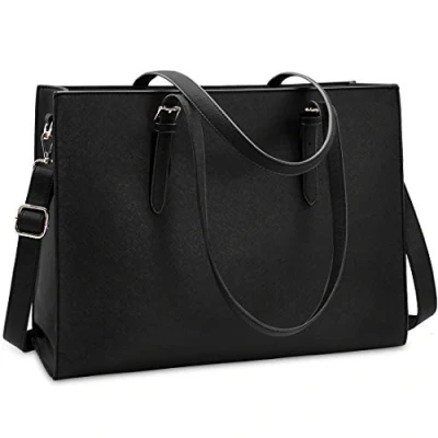 Afbeelding van NUBILY handtas voor dames, van PU leer, grote capaciteit, laptoptas, 15,6 inch, waterdicht, schooltas, schoudertas, zwart.