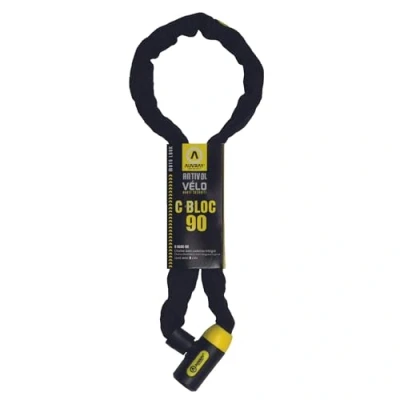 Image de Antivol velo chaine a cle d6 x 0.90m auvray c bloc 90 noir/jaune serrure integree