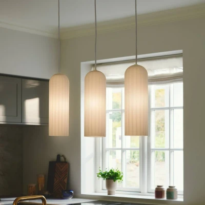 Afbeelding van Hanglamp Miella, 3 lamps, geribbeld glas, gesatineerd/wit