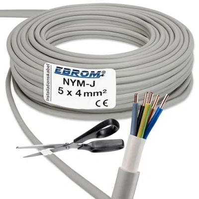 Afbeelding van EBROM NYM J mantelkabel 5 x 4 mm² verschillende lengtes installatiekabel voor vochtige ruimtes grijs vaste installatie in droge en lengte 16 m