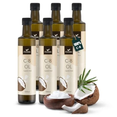 Afbeelding van FOODIN MCT C8 olie, 3000 ml kokosolie, ideaal voor ketogene voeding, ketonen om te drinken, 3 keer meer (100% C8), vloeibare en smaakneutrale kokosolie (6 x