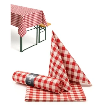 Afbeelding van Landhaus geruite tafelkleden, kleur en afmetingen naar keuze, 100% katoen (50 x 50 cm, 12 stuks, rood wit geruit)