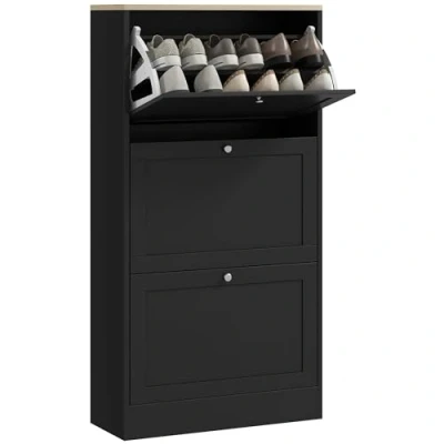 Afbeelding van HOMCOM schoenenkast, Scandinavische stijl, 3 klapdeuren, 18 paar schoenen, 60 x 23,5 115 cm, zwart, houtlook