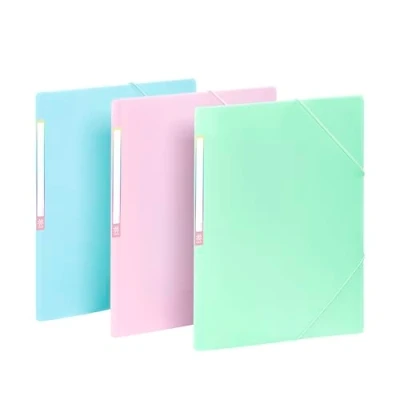 Afbeelding van Viquel Set van 3 Rainbow Pastel plastic mappen A4 hoezen met identificatielabels Elastische sluiting blauw/paars/groen