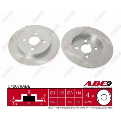 Afbeelding van ABE C42079ABE Remschijf Achteras 259 9 4 100 volledig TOYOTA: Yaris III Hatchback, II iQ