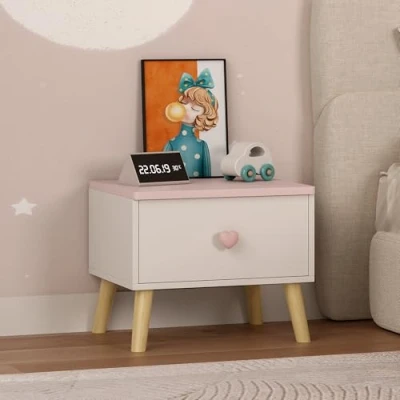 Afbeelding van Kindernachtkastje Sandnes 31x38x30 cm wit en roze [en.casa]