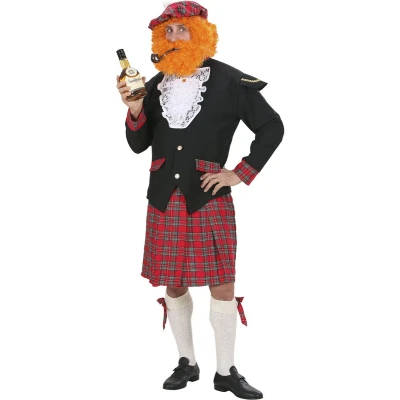 Afbeelding van Widmann Landen Thema Kostuum Schotse Man Highlander Kilt Rood, Zwart XL Carnavalskleding Verkleedkleding