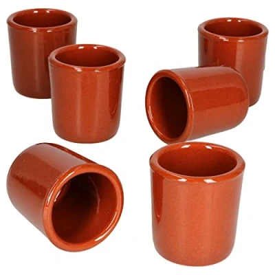 Afbeelding van MamboCat 6 stuks klei borrelbekers 50 ml volledig geglazuurd mediterrane stijl handgemaakte mini mok antiek vintage middeleeuws Viking