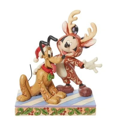 Afbeelding van Enesco Jim Shore Disney Traditions figuur Mickey Rendier met Pluto Kerstman, 15,9 cm