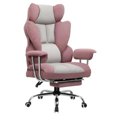 Afbeelding van GTPLAYER gamingstoel, ergonomische gamingstoel met voetensteun, stoffen oppervlak, zitkussen vering, gevoerd, belastbaar tot 150 kg, roze