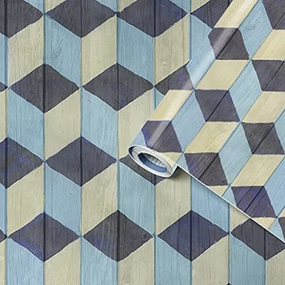 Afbeelding van Venilia Greenline Retro plakfolie, grijs/blauw/geel, 45 cm x 2 m, 95 μ dik, zelfklevend, meubelfolie en keuken, 100% gerecycled kunststof, ftalaatvrij, Made in EU