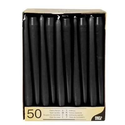 Afbeelding van Papstar 10392 Kaarsen, Diameter 2,2 cm, Lengte 25 Lange Brandtijd, Roetvrij Branden, Zwart, 50 Stuks