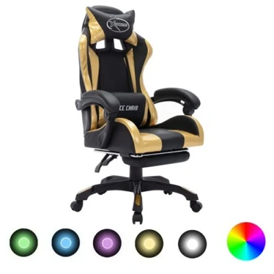 Afbeelding van Racestoel met RGB LED verlichting kunstleer goudkleurig en zwart
