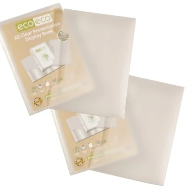 Afbeelding van eco Set van 2 transparante presentatiemappen, A5, 50% gerecycled, 100 hoezen met kunststof en presentatiedoos