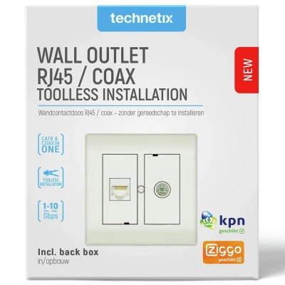Afbeelding van RJ45 wandcontactdoos Technetix (1 x en Coax, Cat6, Inbouw/Opbouw)