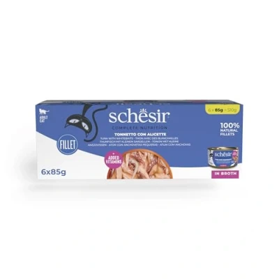 Afbeelding van 6 x 85g Schesir Complete Nutrition in Bouillon tonijn met witte vis natvoer voor katten