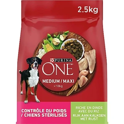 Afbeelding van 2x 2,5kg Purina ONE Medium/Maxi Weight Control Sterilised Truthahn Hundefutter trocken