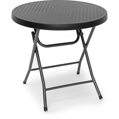 Afbeelding van Relaxdays tuintafel rotanlook opklapbare bijzettafel eettafel tuin campingtafel Rond Zwart,