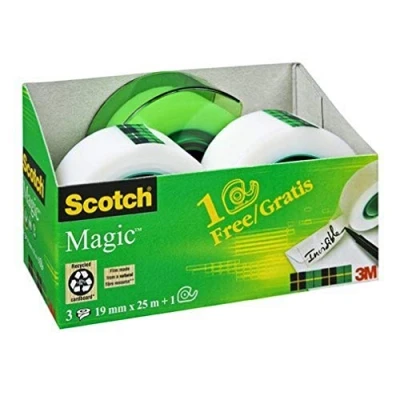 Image de Scotch Pack de 3 rubans Magic 19mmx25m + 1 dévidoir vert translucide