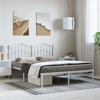 Afbeelding van vidaXL Bedframe met hoofdbord metaal wit 135x190 cm