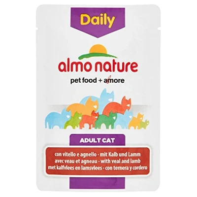 Afbeelding van 24x70g Maaltijdzakjes Kalf &amp; Lam Almo Nature Daily Menu Kattenvoer