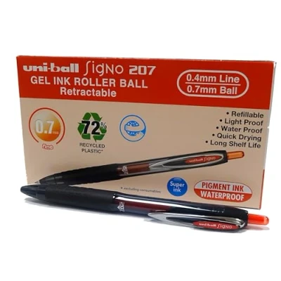 Afbeelding van Uni ball Signo RT207 roller, intrekbaar, schrijfbreedte 0,4 mm, gerecycled plastic, rood 12 stuks
