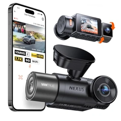 Afbeelding van VANTRUE N2X 2,7K + 1080p autocamera voor en binnen, Starvis 2 Dual HDR, nachtzicht, 2,5 K/60 fps voor, GPS, wifi 5 GHz, app spraakbediening, inch 323 camera