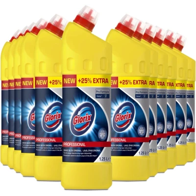 Afbeelding van 12x Glorix Pro Formula Toiletreiniger Dikke Bleek Original 1,25 liter