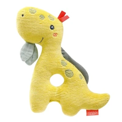 Afbeelding van Fehn Baby Ring Dino rammelaar, motorisch speelgoed met pluche voor speels leren in de vroege kindertijd, babyspeelgoed en trouwe metgezel baby&#039;s peuters vanaf