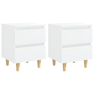 Afbeelding van Nachtkastjes 2 st met grenenhouten poten 40x35x50 cm wit