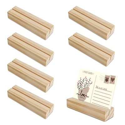 Afbeelding van LONHCHI Set van 6 houten kaarthouders voor restaurants, bruiloften, banketten en feesten, 10 x 2,8 1,8 cm