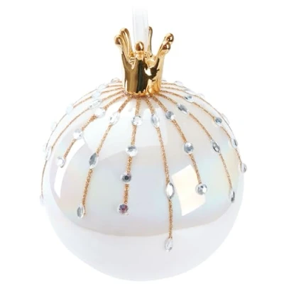 Afbeelding van BRUBAKER Premium Kerstballen Parel Met Kroon Goud 10 Cm Glazen Bal Porseleinen Figuur, Handgemaakt Kerstboomversiering Kerstboombal Wit Gekleurd