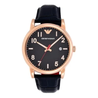 Afbeelding van Emporio Armani Herenhorloge, tweewijzers uurwerk met datum, 43 mm, roségouden roestvrijstalen kast leren band, AR11135, 2t roze/blauw, Riem