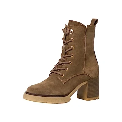 Afbeelding van Tamaris Enkellaarsjes met plateauzool, Dames, Maat: 38, Cigar Veloursleer