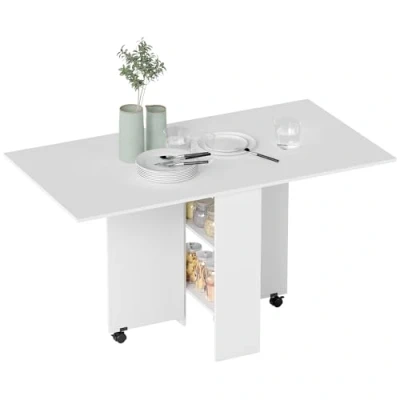 Afbeelding van Homcom keukentafel, eetkamer, opvouwbaar, afneembaar, zeer praktisch, spaanplaat Wit.