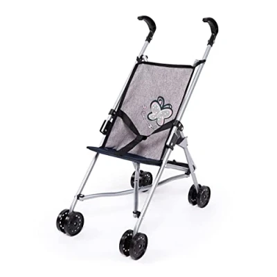 Afbeelding van Bayer Design 30527AA Poppenbuggy, opvouwbaar, vier dubbele wielen, grijs, roze, met vlinder