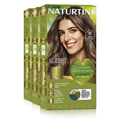 Afbeelding van Naturtint Biobased, ammoniakvrije kleuring, 100% dekking van wit haar, plantaardige ingrediënten, natuurlijke en duurzame kleur, 6N donkerblond, 3 stuks