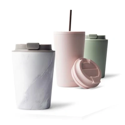 Afbeelding van Mameido Thermosbeker, 350 ml, waterdichte koffiethermos, van roestvrij staal, BPA vrije thermobeker, koffiebruin (White Marble, 0,35 l)