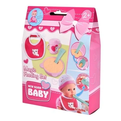 Afbeelding van Simba New Born 105560515 Babyvoerset bestaande uit bord, pap, magische lepel, leerbeker en slabbetje voor poppen van 30 tot 43 cm, 4 delig, vanaf 2 jaar