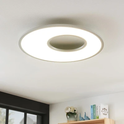 Afbeelding van Lucande LED plafondlamp met dimmer 1licht kunststof, aluminium H: 5.2 cm wit, zilver Inclusief lichtbron